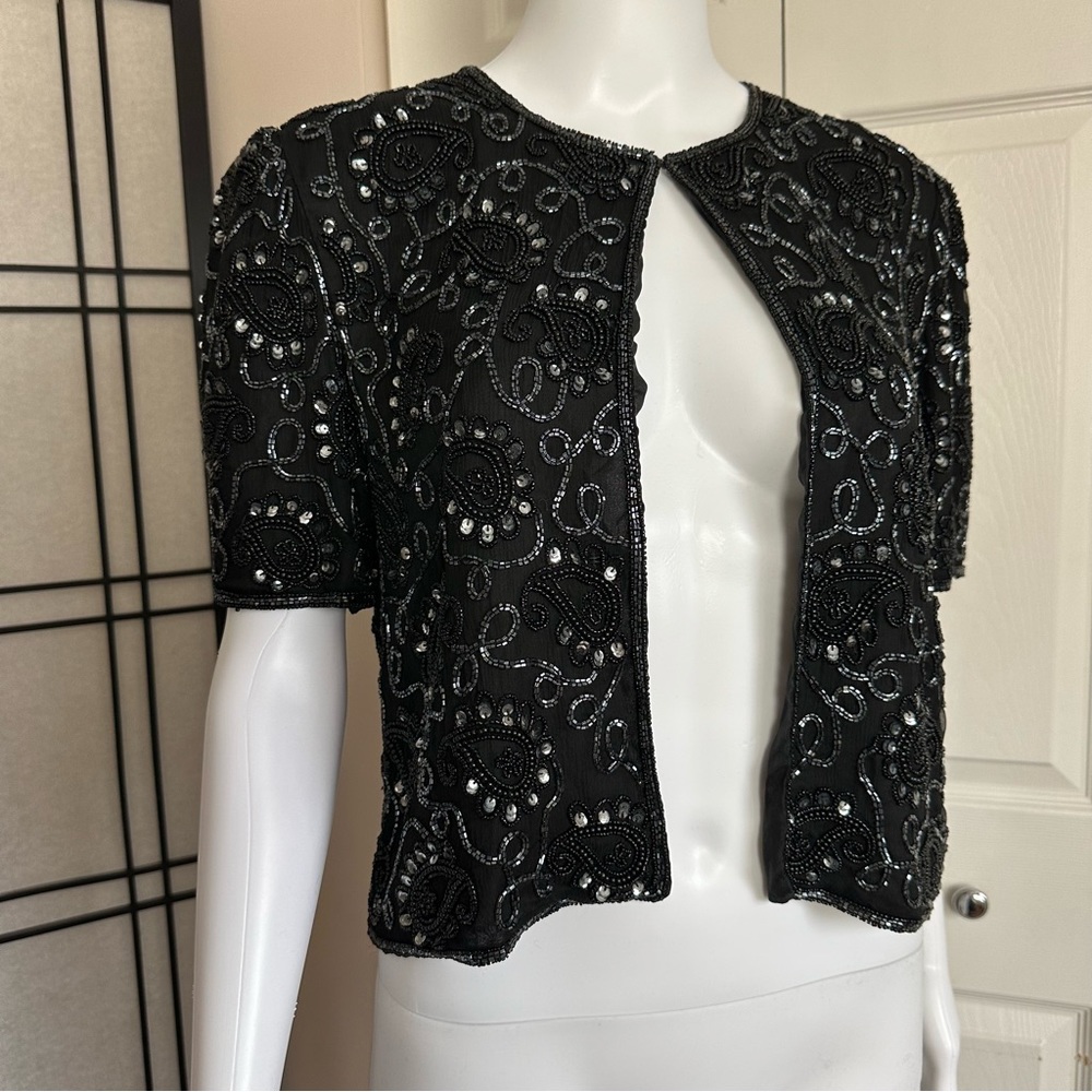 NWT Vintage Laurence Kazar Blazer Sequin Silk Beaded Beads Sequins Open Jacket M - Picture 5 of 17